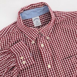 Brooks Brothers Regent Button Down Shirt Mens L Cotton Red White Gingham Check
